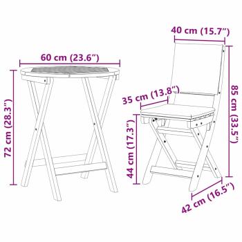 3-teiliges Faltbares Bistro-Set mit Kissen aus solidem Akazienholz