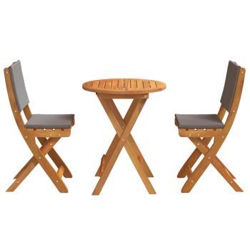 3-teiliges Klapp-Bistro Set mit Kissen aus solidem Akazienholz