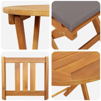 3-teiliges Klapp-Bistro Set mit Kissen aus solidem Akazienholz