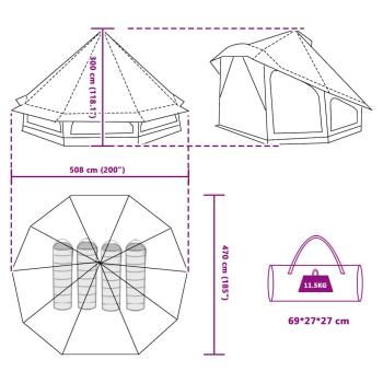 Familienzelt Tipi Grün für 10 Personen, wasserdicht