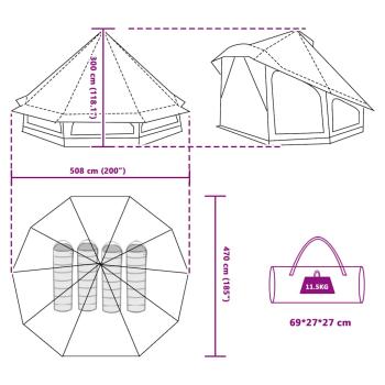 Tipi Zelt mit Dach Grau und Orange 508 x 470 x 300 cm Taft