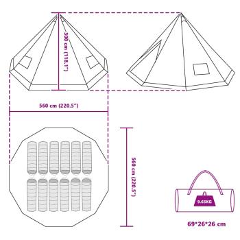 Familienzelt Tipi Grau und Orange für 12 Personen, wasserdicht