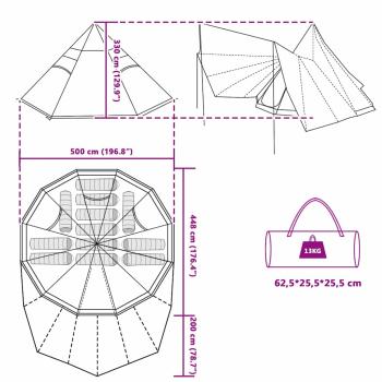 Familienzelt Tipi Blau 12-Personen wasserdicht