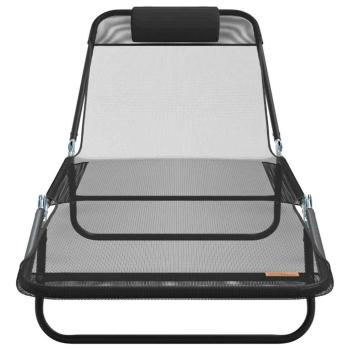 2 Stück Klappbare Sonnenliege mit Kopfstütze Schwarz Textilene