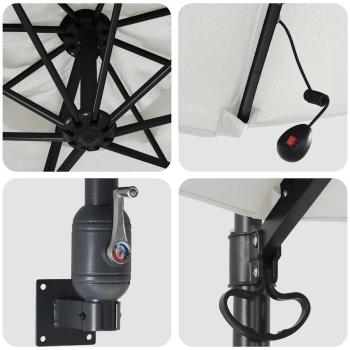 Wandmontierter Gartenparasol mit LEDs Sand 248 cm