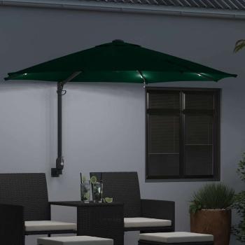 Wandmontierter Gartenparasol mit LEDs Grün 248 cm
