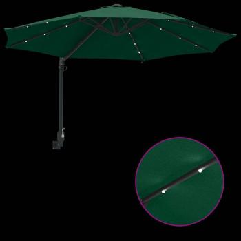 Wandmontierter Gartenparasol mit LEDs Grün 248 cm
