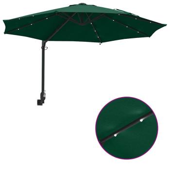 Wandmontierter Gartenparasol mit LEDs Grün 248 cm