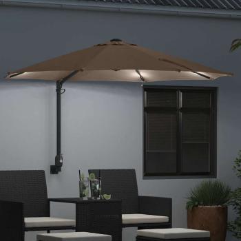 Wandmontierter Gartenschirm mit LED Taupe 248 cm