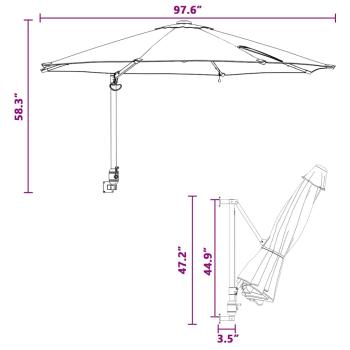 Wandmontierter Gartenparasol mit LEDs Bordeaux rot 248 cm