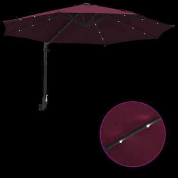 Wandmontierter Gartenparasol mit LEDs Bordeaux rot 248 cm
