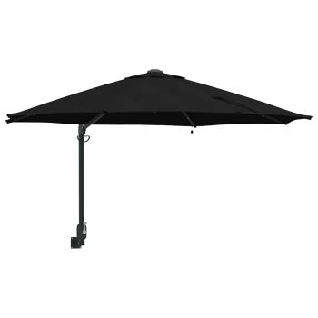 Wandmontierter Gartenparasol mit LEDs Schwarz 248 cm