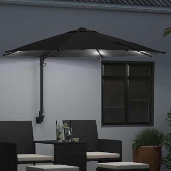 Wandmontierter Gartenparasol mit LEDs Schwarz 248 cm