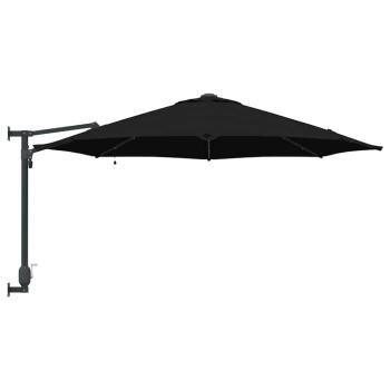 Wandmontierter Gartenparasol mit LEDs Schwarz 248 cm
