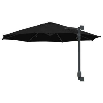 Wandmontierter Gartenparasol mit LEDs Schwarz 248 cm