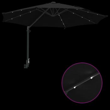 Wandmontierter Gartenparasol mit LEDs Schwarz 248 cm