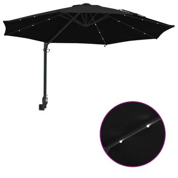 Wandmontierter Gartenparasol mit LEDs Schwarz 248 cm