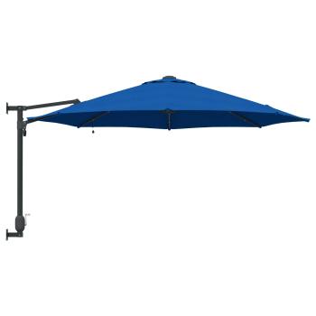 Wandmontierter Gartenparasol mit LEDs Azurblau 248 cm
