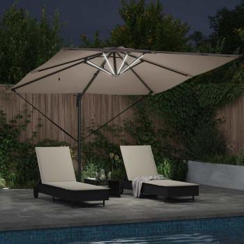 Freischwingender Roma Parasol mit LEDs Taupe 286x285x270 cm Aluminium