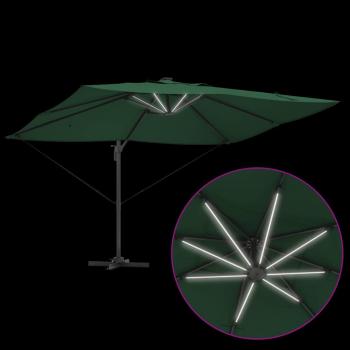 Freischwingender Roma Parasol mit LEDs Grün 352x251x265 cm Aluminium