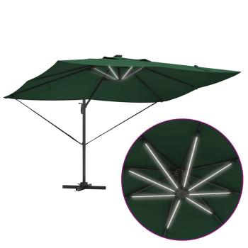 Freischwingender Roma Parasol mit LEDs Grün 352x251x265 cm Aluminium