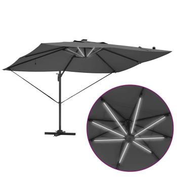 Freischwingender Roma-Parasol mit LEDs Anthrazit 352x251x265 cm Aluminium