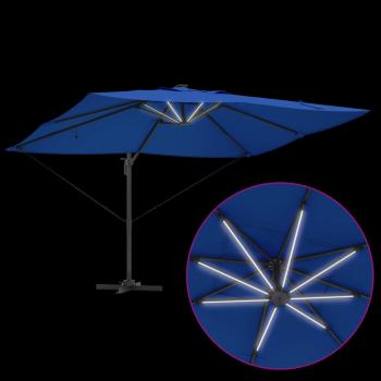 Freischwingende Roma Sonnenschirm mit LEDs Azure Blau 352x251x265 cm Aluminium