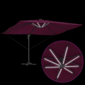 Freischwingender Roma Sonnenschirm mit LEDs Bordeaux Rot 352x251x265 cm Aluminium