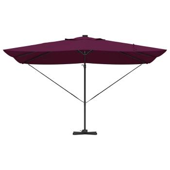 Freischwingender Roma Sonnenschirm mit LEDs Bordeaux Rot 352x251x265 cm Aluminium