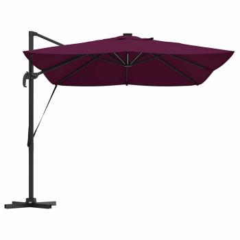 Freischwingender Roma Sonnenschirm mit LEDs Bordeaux Rot 352x251x265 cm Aluminium