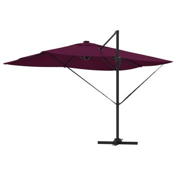 Freischwingender Roma Sonnenschirm mit LEDs Bordeaux Rot 352x251x265 cm Aluminium