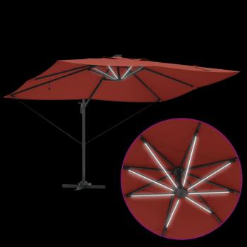 Freischwingender Roma Sonnenschirm mit LEDs Terrakotta 352x251x265 cm Aluminium