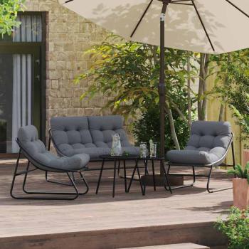 Outdoor Sitzset Dunkelgrau Metallrahmen mit Stoffkissen Mittel