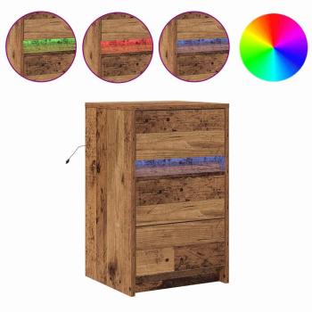 Nachttisch mit LED-Lichtern Altholz