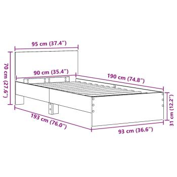 Bettgestell ohne Matratze mit Kopfteil Altes Holz 90x190 cm