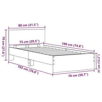 Bettgestell ohne Matratze mit Kopfteil Altes Holz 75x190 cm