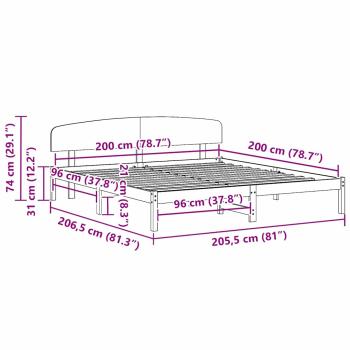Bettgestell mit Kopfteil in gewachstem Braun 200x200 cm aus massivem Kiefernholz