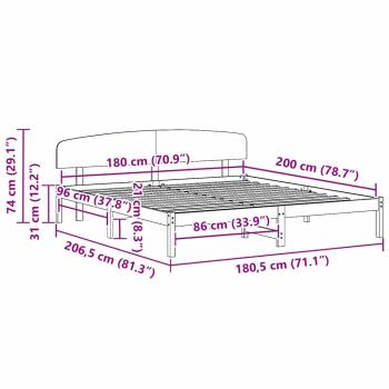 Bettgestell mit Kopfteil 180x200 cm Massivholz Kiefer