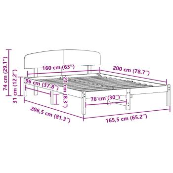 Bettgestell mit Kopfteil Weiß 160x200 cm Massivholz Kiefer