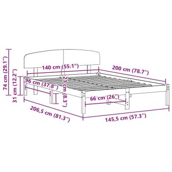 Bettgestell mit Kopfteil Weiß 140x200 cm Massivholz Kiefer