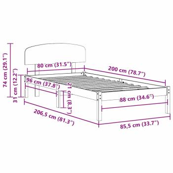 Bettgestell mit Kopfteil Wachs Braun 80x200 cm Massivholz Kiefer