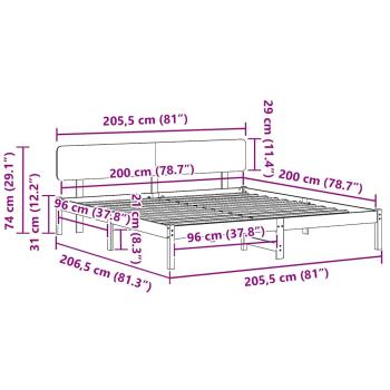 Bettgestell mit Kopfteil 200x200 cm Massivholz Kiefer