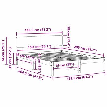 Bettgestell mit Kopfteil Gewachst Braun 150x200 cm Massivholz Kiefer