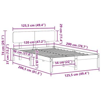 Bettgestell mit Kopfstütze Weiß 120x200 cm Massivholz-Kiefer