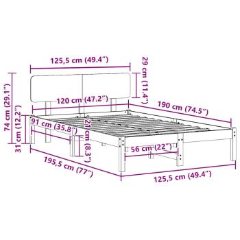 Bettgestell mit Kopfteil Weiß 120x190 cm Massivholz Kiefer