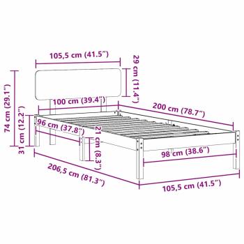 Bettgestell mit Kopfteil Weiß 100x200 cm Massivholz Kiefer