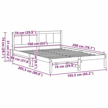 Wachsbraunes Kiefernholz-Bettgestell Wachsbraun Massivholz
