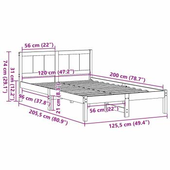Wachsbrown Bettgestell Wachsbrown Massivholz 120 x 200 cm