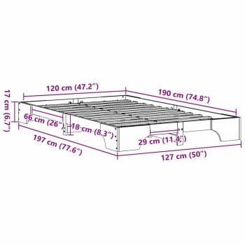 Bettgestell Natur Massivholz Kiefer 120 x 190 cm