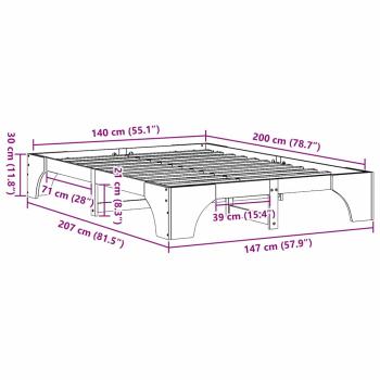 Bettgestell Wachsbraun Massivholz 140 x 200 cm Robust